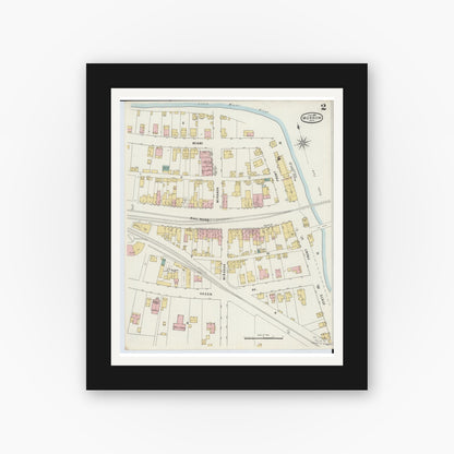 Old map wall art mockup — black gallery frame with white mat — Sanborn Fire Insurance Map from Morrow, Warren County, Ohio (1895), Sheet #0002