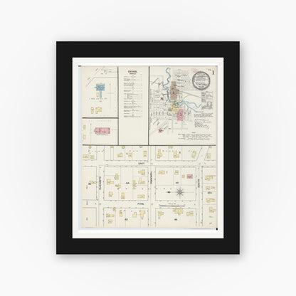 Old map wall art mockup — black gallery frame with white mat — Sanborn Fire Insurance Map from Fenton, Genesee County, Michigan (1890) - Complete Map Set