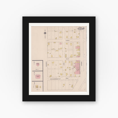 Old map wall art mockup — black gallery frame with white mat — Sanborn Fire Insurance Map from Washburn, Woodford County, Illinois (1922), Sheet #0002