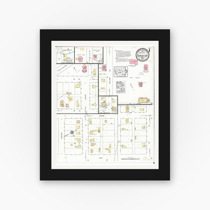 Old map wall art mockup — black gallery frame with white mat — Sanborn Fire Insurance Map from Hopkinton, Delaware County, Iowa (1921) â€” Complete Set