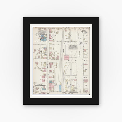 Old map wall art mockup — black gallery frame with white mat — Sanborn Fire Insurance Map from Alton, Madison County, Illinois (1885), Sheet #0002