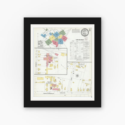 Old map wall art mockup — black gallery frame with white mat — Sanborn Fire Insurance Map from Freehold, Monmouth County, New Jersey (1901) - Complete Map Set