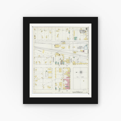 Old map wall art mockup — black gallery frame with white mat — Sanborn Fire Insurance Map from Girard, Macoupin County, Illinois (1894), Sheet #0002