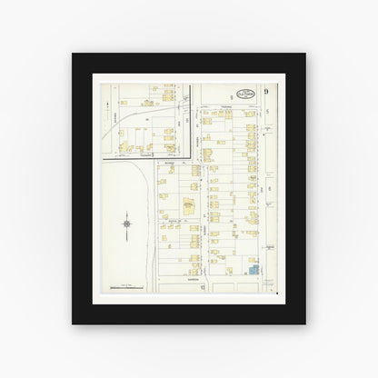 Old map wall art mockup — black gallery frame with white mat — Sanborn Fire Insurance Map from Old Forge, Lackawanna County, Pennsylvania (1914), Sheet #0009
