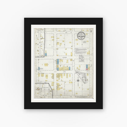 Old map wall art mockup — black gallery frame with white mat — Sanborn Fire Insurance Map from Lake Worth, Palm Beach County, Florida (1918) - Complete Map Set