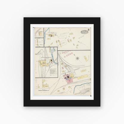 Old map wall art mockup — black gallery frame with white mat — Sanborn Fire Insurance Map from Negaunee, Marquette County, Michigan (1888), Sheet #0005