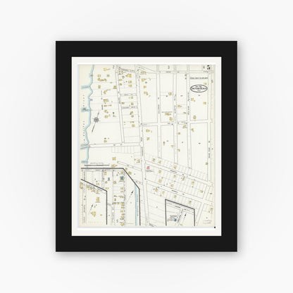 Old map wall art mockup — black gallery frame with white mat — Sanborn Fire Insurance Map from Daytona Beach, Volusia County, Florida (1916), Sheet #0005