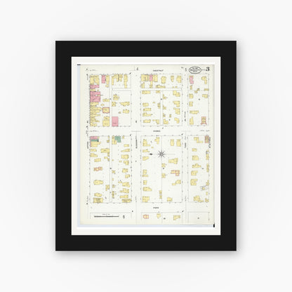 Old map wall art mockup — black gallery frame with white mat — Sanborn Fire Insurance Map from Reed City, Osceola County, Michigan (1908), Sheet #0003