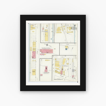 Old map wall art mockup — black gallery frame with white mat — Sanborn Fire Insurance Map from Benton Harbor, Berrien County, Michigan (1917), Sheet #0017