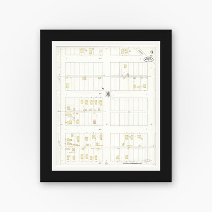 Old map wall art mockup — black gallery frame with white mat — Sanborn Fire Insurance Map from Modesto, Stanislaus County, California (1907), Sheet #0006