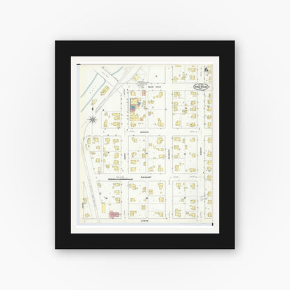 Old map wall art mockup — black gallery frame with white mat — Sanborn Fire Insurance Map from Three Rivers, Saint Joseph County, Michigan (1909), Sheet #0006