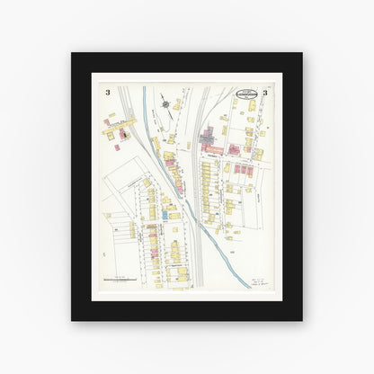 Old map wall art mockup — black gallery frame with white mat — Sanborn Fire Insurance Map from Glassmere, Allegheny County, Pennsylvania (1924), Sheet #0003