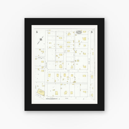 Old map wall art mockup — black gallery frame with white mat — Sanborn Fire Insurance Map from Dayton, Liberty County, Texas (1927), Sheet #0005