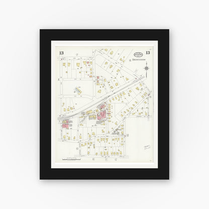 Old map wall art mockup — black gallery frame with white mat — Sanborn Fire Insurance Map from Hickory, Catawba County, North Carolina (1925), Sheet #0013