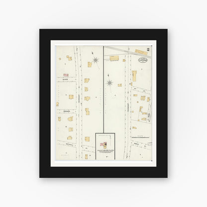 Old map wall art mockup — black gallery frame with white mat — Sanborn Fire Insurance Map from Chatham, Morris County, New Jersey (1901), Sheet #0002