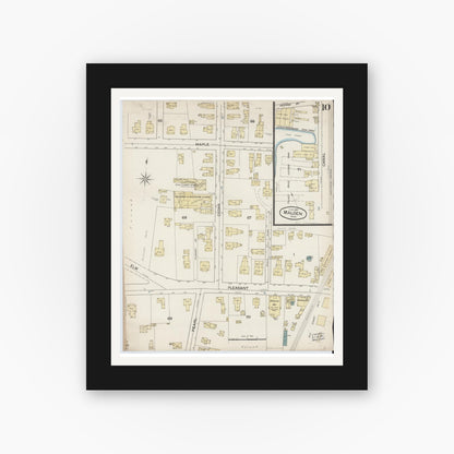 Old map wall art mockup — black gallery frame with white mat — Sanborn Fire Insurance Map from Malden, Middlesex County, Massachusetts (1887), Sheet #0010