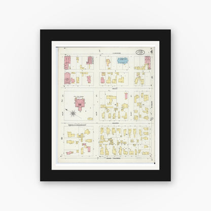 Old map wall art mockup — black gallery frame with white mat — Sanborn Fire Insurance Map from Flint, Genesee County, Michigan (1898), Sheet #0004