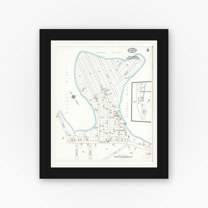 Old map wall art mockup — black gallery frame with white mat — Sanborn Fire Insurance Map from Saugus, Essex County, Massachusetts (1922), Sheet #0009