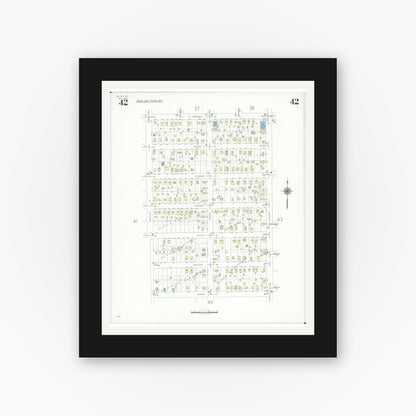 Old map wall art mockup — black gallery frame with white mat — Sanborn Fire Insurance Map from Beloit, Rock County, Wisconsin (1939), Sheet #0042