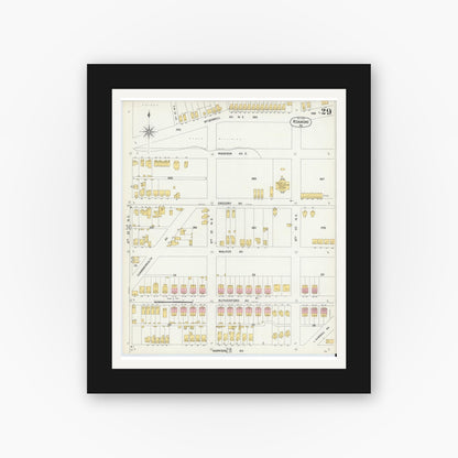 Old map wall art mockup — black gallery frame with white mat — Sanborn Fire Insurance Map from Roanoke, Independent Cities, Virginia (1903), Sheet #0029
