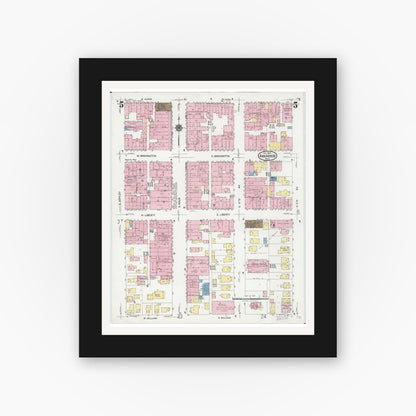 Old map wall art mockup — black gallery frame with white mat — Sanborn Fire Insurance Map from Ann Arbor, Washtenaw County, Michigan (1925), Sheet #0005