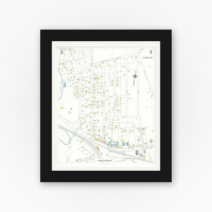 Old map wall art mockup — black gallery frame with white mat — Sanborn Fire Insurance Map from Bourne, Barnstable County, Massachusetts (1941), Sheet #0002