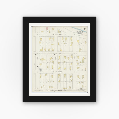 Old map wall art mockup — black gallery frame with white mat — Sanborn Fire Insurance Map from Lake City, Wabasha County, Minnesota (1894), Sheet #0007