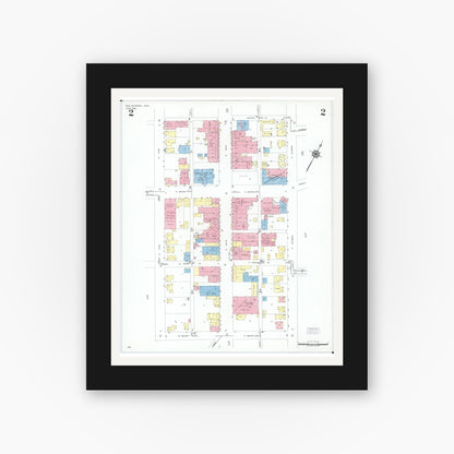 Old map wall art mockup — black gallery frame with white mat — Sanborn Fire Insurance Map from New Lexington, Perry County, Ohio (1950), Sheet #0002