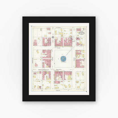 Old map wall art mockup — black gallery frame with white mat — Sanborn Fire Insurance Map from Pittsfield, Pike County, Illinois (1913), Sheet #0007