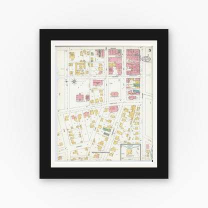 Old map wall art mockup — black gallery frame with white mat — Sanborn Fire Insurance Map from Ashland, Ashland County, Ohio (1904), Sheet #0005