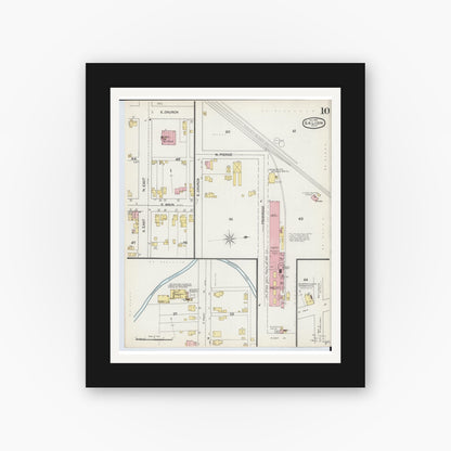 Old map wall art mockup — black gallery frame with white mat — Sanborn Fire Insurance Map from Galion, Crawford County, Ohio (1892), Sheet #0010