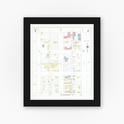 Old map wall art mockup — black gallery frame with white mat — Sanborn Fire Insurance Map from Dumas, Moore County, Texas (1950), Sheet #0004