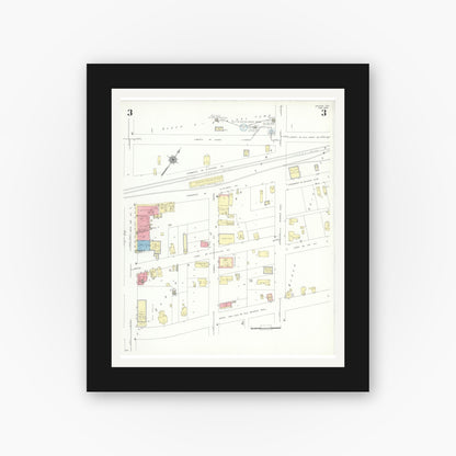 Old map wall art mockup — black gallery frame with white mat — Sanborn Fire Insurance Map from Dayton, Liberty County, Texas (1943), Sheet #0003