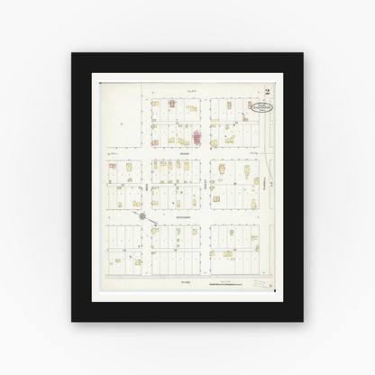 Old map wall art mockup — black gallery frame with white mat — Sanborn Fire Insurance Map from Sauk Rapids, Benton County, Minnesota (1912), Sheet #0002