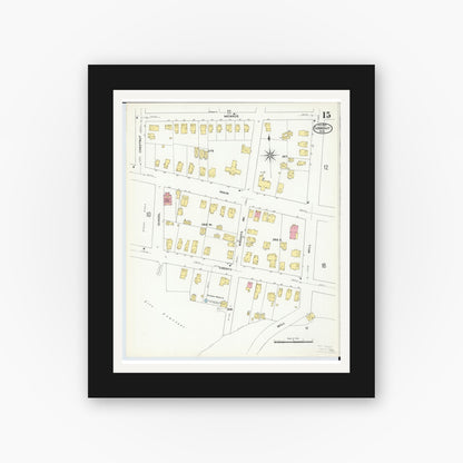 Old map wall art mockup — black gallery frame with white mat — Sanborn Fire Insurance Map from Conneaut, Ashtabula County, Ohio (1909), Sheet #0015