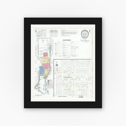Old map wall art mockup — black gallery frame with white mat — Sanborn Fire Insurance Map from Seaford, Nassau County, New York (1947) - Complete Map Set