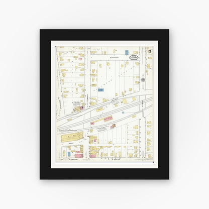 Old map wall art mockup — black gallery frame with white mat — Sanborn Fire Insurance Map from Morris, Grundy County, Illinois (1916), Sheet #0003