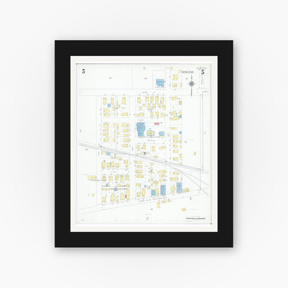 Old map wall art mockup — black gallery frame with white mat — Sanborn Fire Insurance Map from Lakeside, Ottawa County, Ohio (1946), Sheet #0005