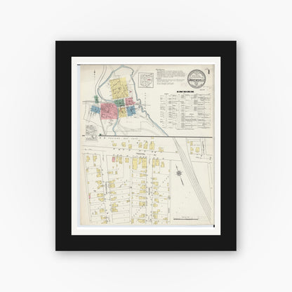 Old map wall art mockup — black gallery frame with white mat — Sanborn Fire Insurance Map from Uhrichsville, Tuscarawas County, Ohio (1915), Sheet #0001