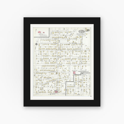 Old map wall art mockup — black gallery frame with white mat — Sanborn Fire Insurance Map from Cleburne, Johnson County, Texas (1918), Sheet #0015