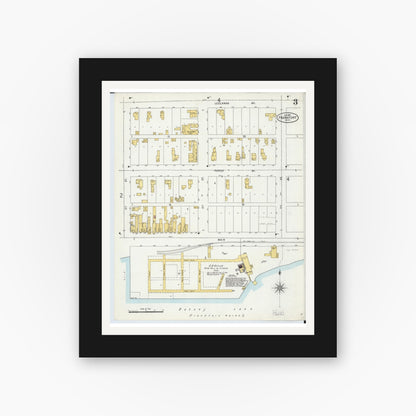 Old map wall art mockup — black gallery frame with white mat — Sanborn Fire Insurance Map from Frankfort, Benzie County, Michigan (1899), Sheet #0003