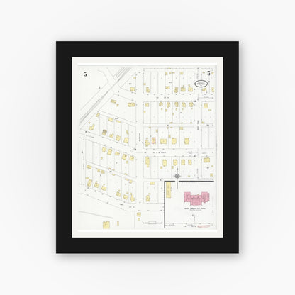 Old map wall art mockup — black gallery frame with white mat — Sanborn Fire Insurance Map from Neoga, Cumberland County, Illinois (1930), Sheet #0005