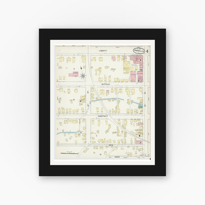 Old map wall art mockup — black gallery frame with white mat — Sanborn Fire Insurance Map from Franklin, Venango County, Pennsylvania (1891), Sheet #0004