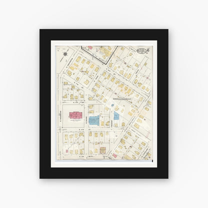 Old map wall art mockup — black gallery frame with white mat — Sanborn Fire Insurance Map from Bicknell, Knox County, Indiana (1946), Sheet #0006