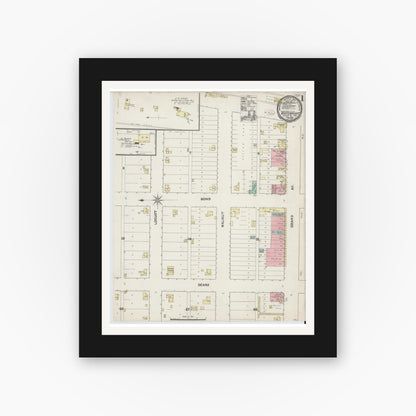 Old map wall art mockup — black gallery frame with white mat — Sanborn Fire Insurance Map from Whitewright, Grayson County, Texas (1891) - Complete Map Set