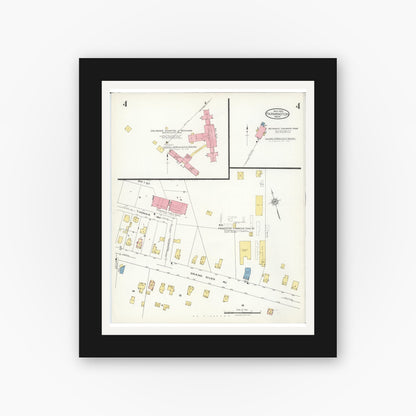 Old map wall art mockup — black gallery frame with white mat — Sanborn Fire Insurance Map from Farmington, Oakland County, Michigan (1926), Sheet #0004