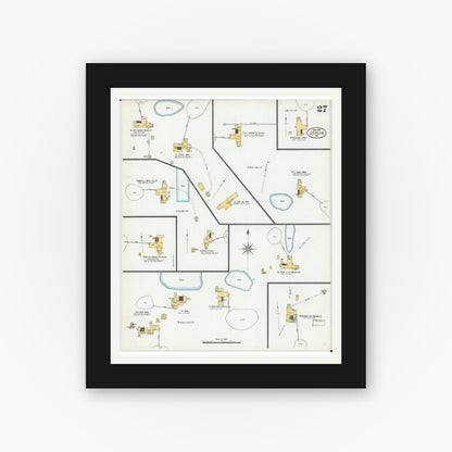 Old map wall art mockup — black gallery frame with white mat — Sanborn Fire Insurance Map from Joplin, Jasper County, Missouri (1900), Sheet #0027