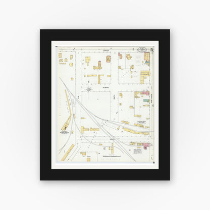 Old map wall art mockup — black gallery frame with white mat — Sanborn Fire Insurance Map from Ithaca, Gratiot County, Michigan (1900), Sheet #0005