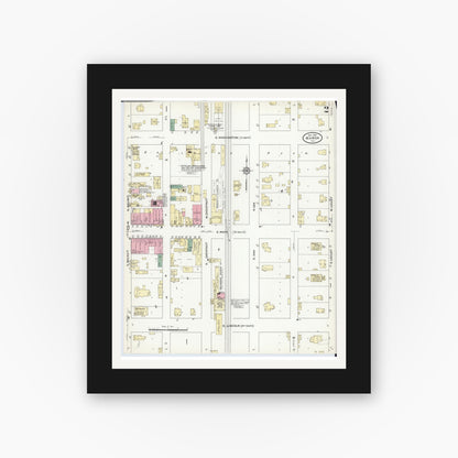 Old map wall art mockup — black gallery frame with white mat — Sanborn Fire Insurance Map from Maroa, Macon County, Illinois (1910), Sheet #0002