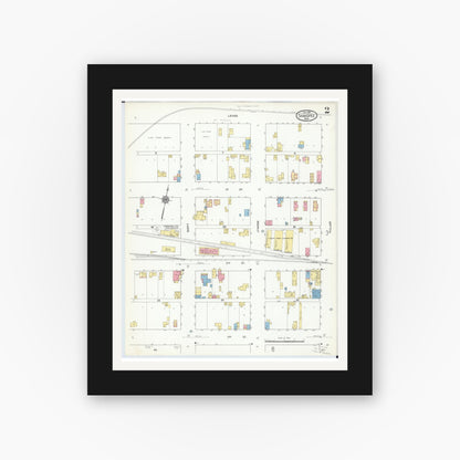 Old map wall art mockup — black gallery frame with white mat — Sanborn Fire Insurance Map from Shakopee, Scott County, Minnesota (1910), Sheet #0002